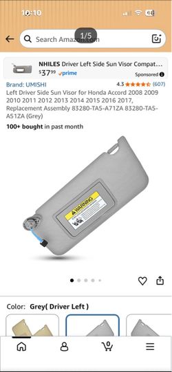 Sun visor driver side Honda Accord 2008-2017 gray color