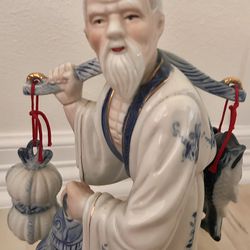Vintage Shiwan Chinese Fisherman Figurine Statue Fish & Water Jar Mudmen