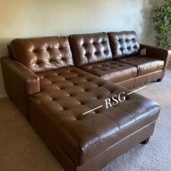 Real Leather 2 Piece Sectional Couch ⭐ No Needed Credit Check 💛 $39 Down Payment with Financing