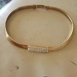 Gold Tone Crystals Choker Necklace 15.5 Inches