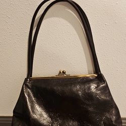 HOBO International Gina Black Leather Kiss Lock Shoulder Bag - Never Used