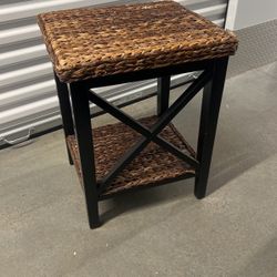 Wicker Wood Table 2 Shelf
