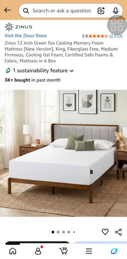 Zinus King Size 12" Green Tea Cooling Memory Foam Mattress