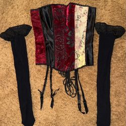 Vintage 2003 Fredrick’s Of Hollywood Corset & Stockings • Burgundy • Size 32 