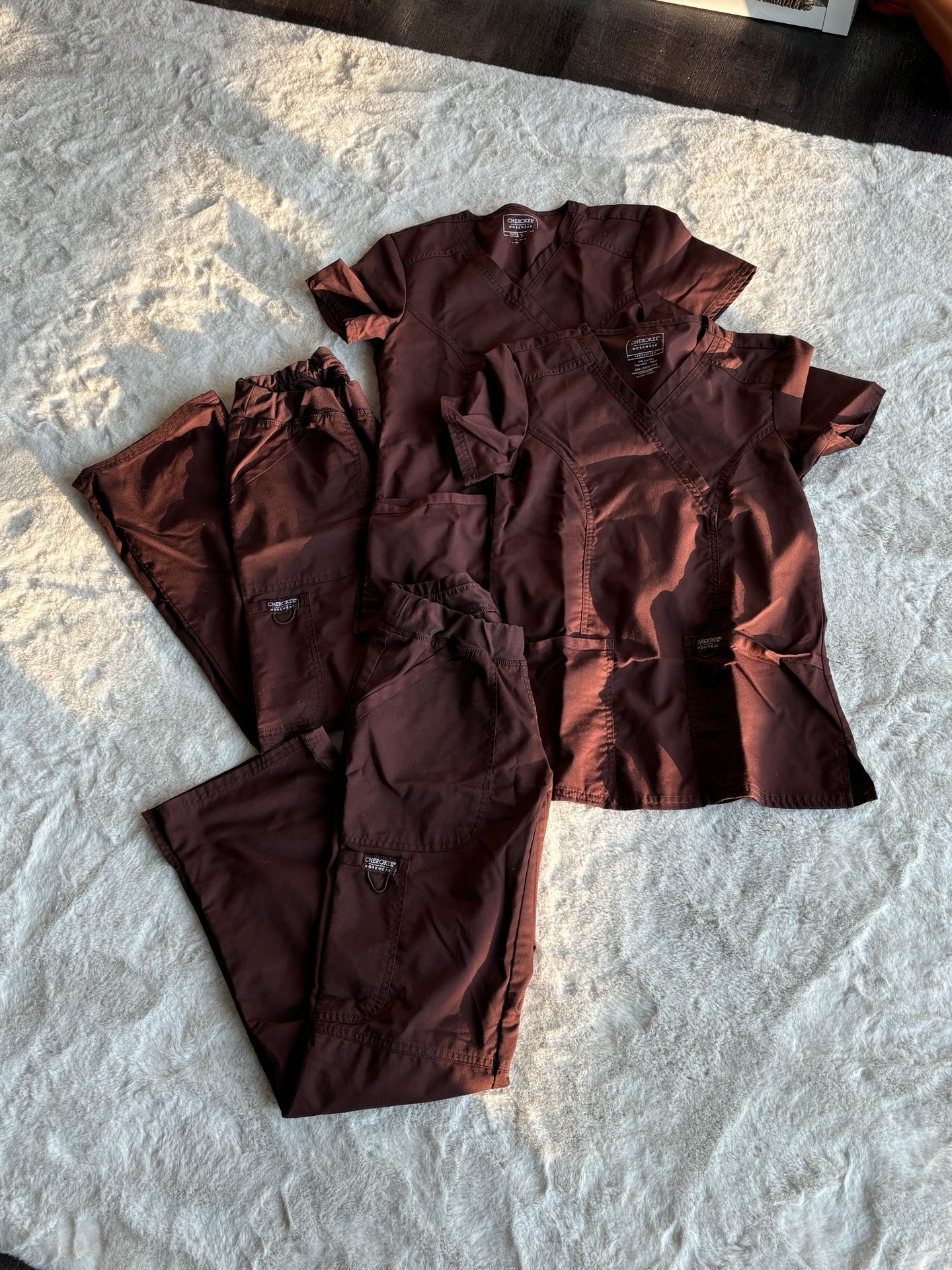 2 Pairs Set Dark Brown Cherokee Scrubs For Women Size XXS