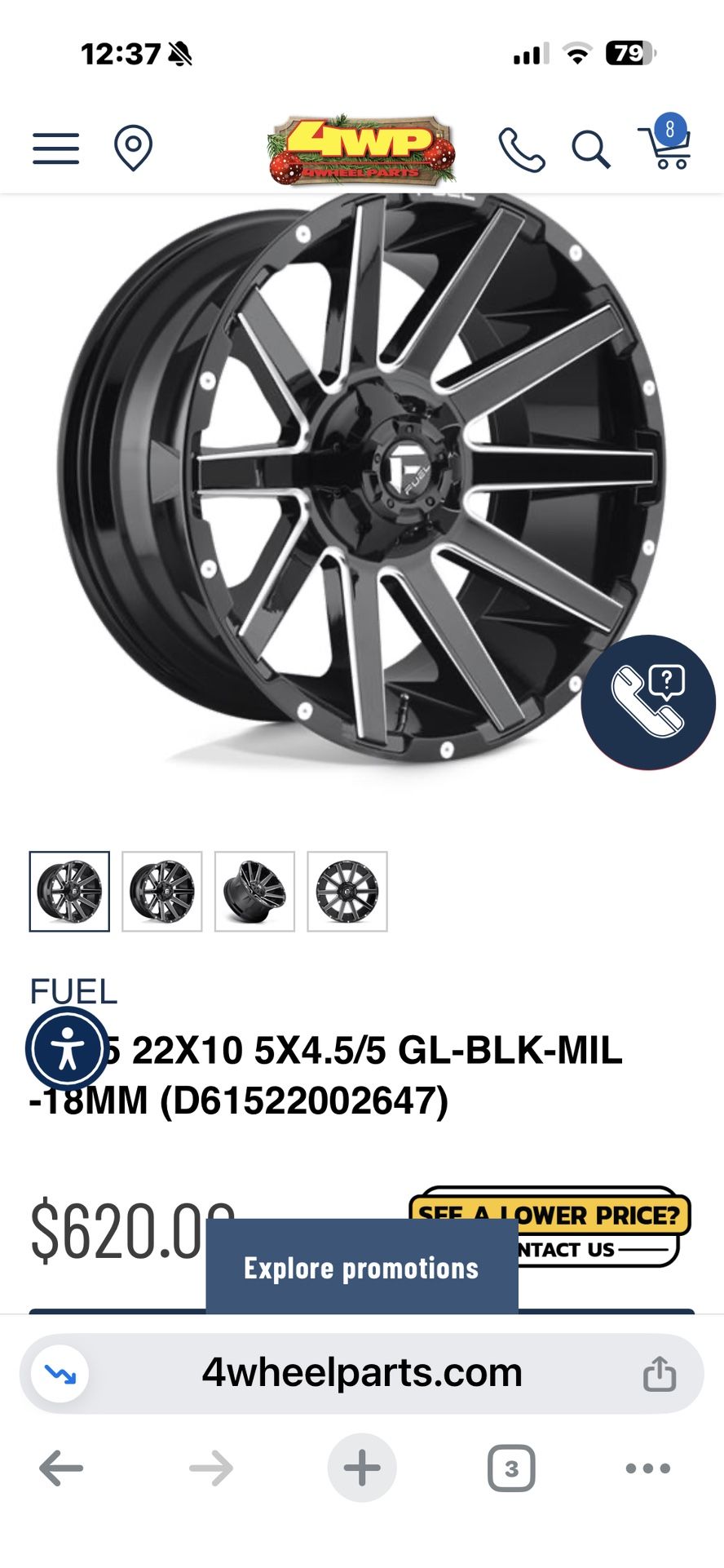 Fuel 22” Wheels With 37x12.50r22 Nitto Ridge Grappler Tires