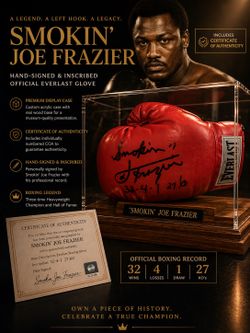 🔥 SMOKIN’ JOE FRAZIER SIGNED EVERLAST GLOVE – COA + DISPLAY CASE 🔥