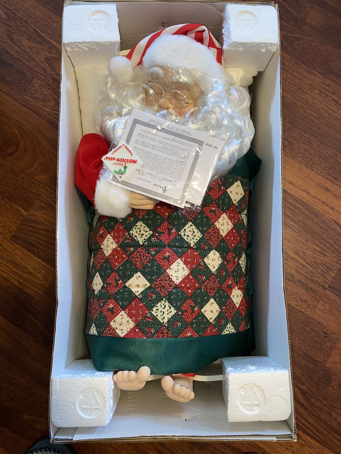 New Vtg Telco Motion-ettes sleeping SANTA Animated Snoring Whistling Bed WORKS