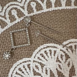 2 Steel Matching Gray Seed Pearl w/ Dangle Flower Crystal Hijab Pins