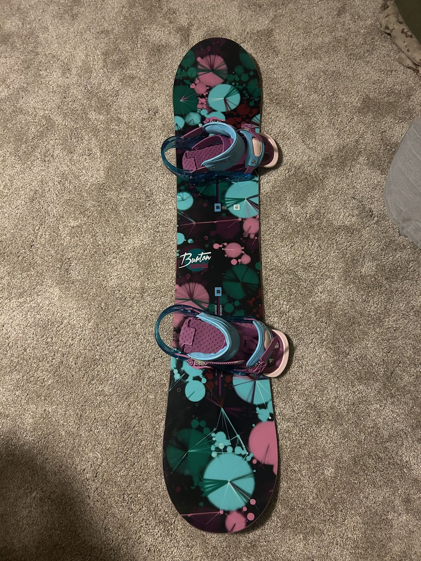 Snowboard Burton Genie 142 Flat Top With Boots Helmet Bag And