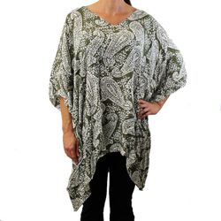 BALI QUEEN Batik Caftan Cover Up Semi Sheer Poncho Boho Style Tunic One Size