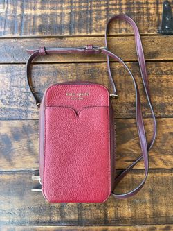 Kate Spade new york Burgundy Pebbled Rectangle Phone Crossbody Gold HW Zip