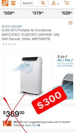 6,000 BTU Portable Air Conditioner (SACC/CEC) 10,000 BTU (ASHRAE 128), With Remote, White
