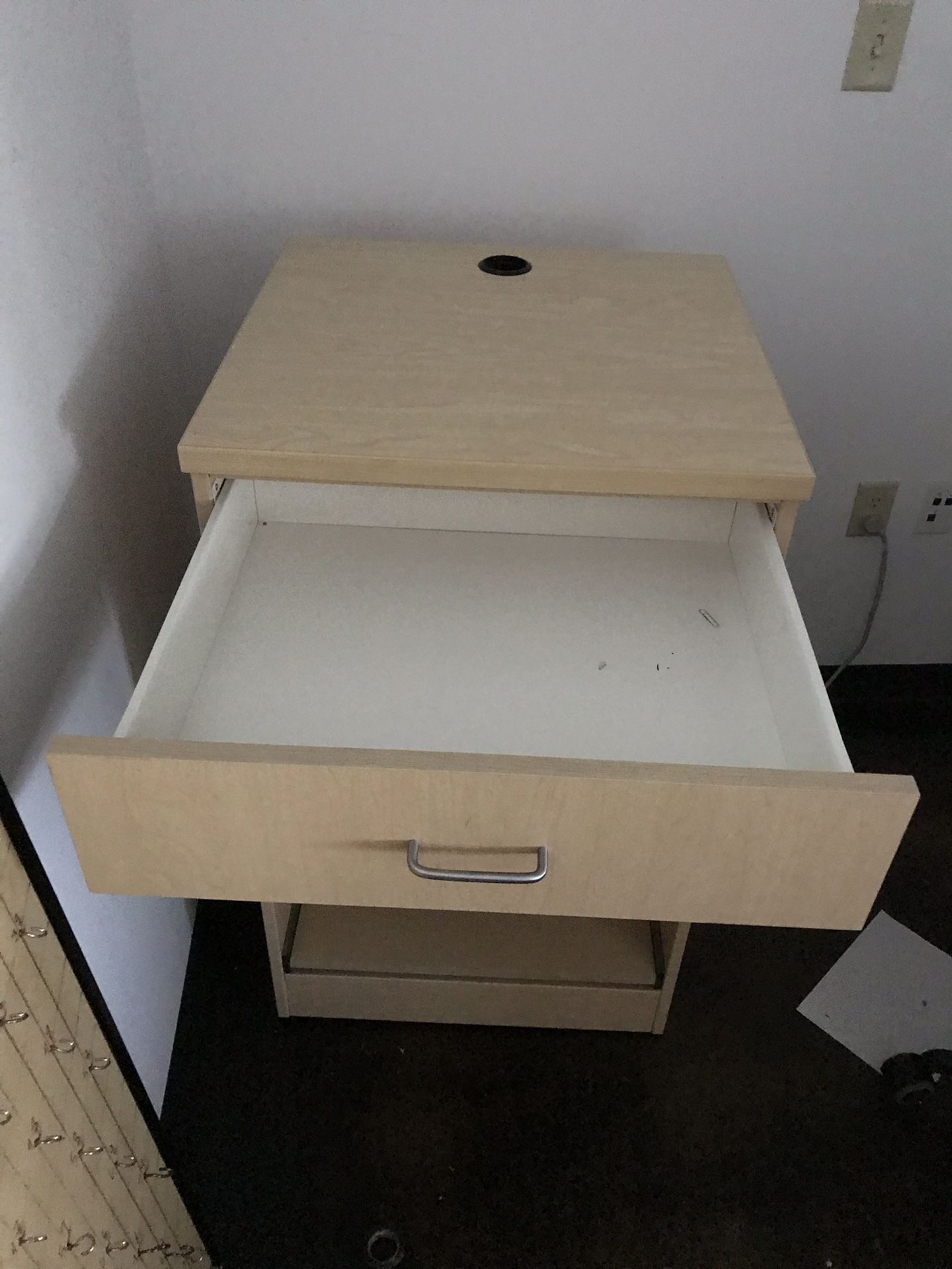 Printer station with drawer and paper storage