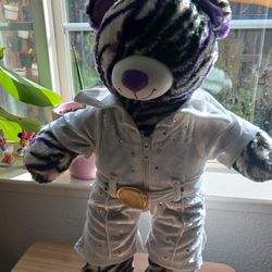 BUILD-A-BEAR WORKSHOP Purple And Black Striped Zebra Bear Plush With Elvis Presley Outfit Costume  