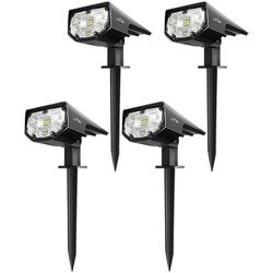4 Packs Solar Spotlights, 2-in-1 Spotlights with 600 Lumen & Wider 120°Lighting Angle for Yard Garden Driveway Cold White, Black