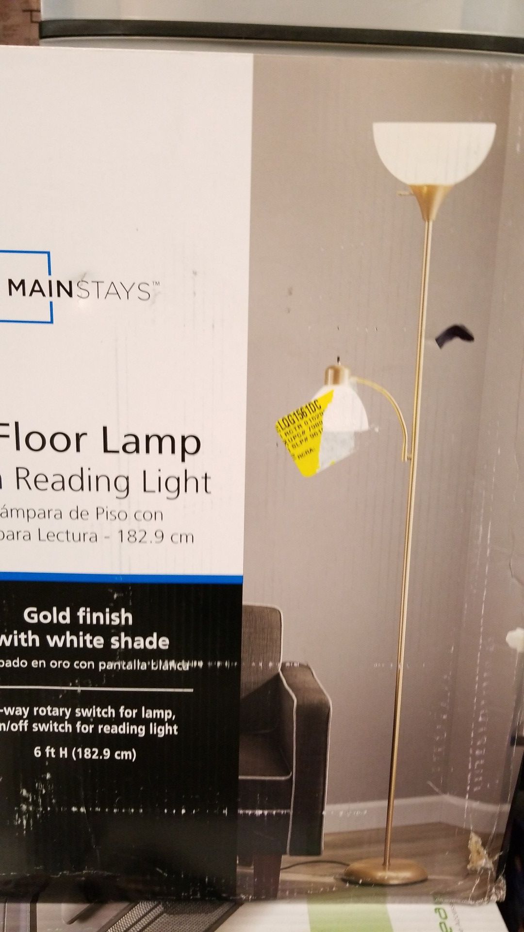 6' Floor Lamp with reading lite. Gold