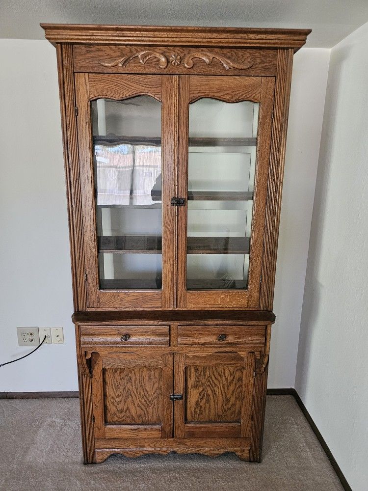 Hindley & Brown China Style Cabinet With Glass Doors Organizer Shelf All Wood 