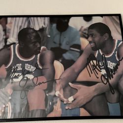 Micheal Jordan & Magic Johnson Autographed Photo ( Framed )