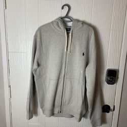 Polo Ralph Lauren Heather Gray Fleece Full Zip Up Hoodie Sweatshirt Men size Large-Tall