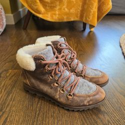 Sorel Womens Harlow Boots Lace Up Cozy Brown Leather Gray Size 8.5