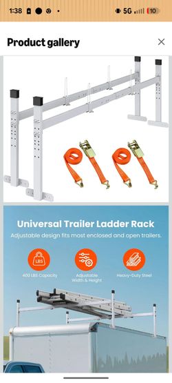Ladder Rack for Trailer, Adjustable Roof Ladder Rack, 400 lbs Capacity
5.77-8.65 ft Adjustable Length, Heavy-Duty Steel, Stopper Design, Fits Enclosed