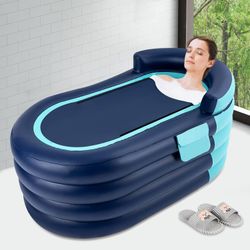 Portable Bathtub for Adults Foldable Inflatable Bathtub with Bath Pillow Headrest