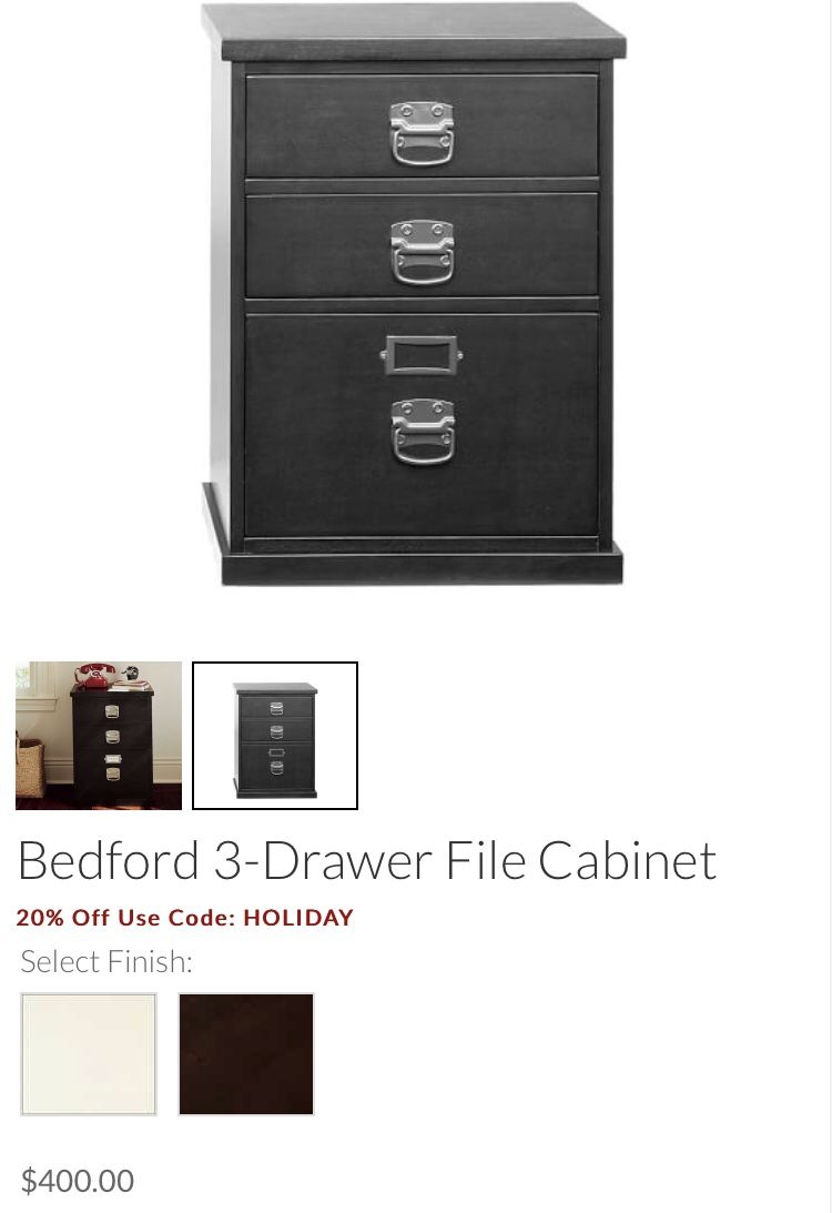 Pottery Barn Bedford 3 Drawer File Cabinet Near New!