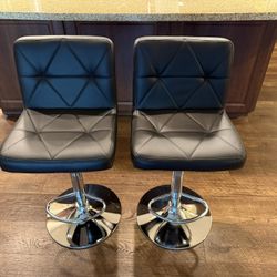 2 Black Leather Bar Stools