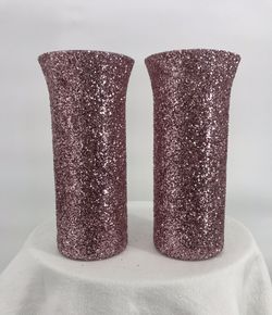 Two tall glittered pink vases