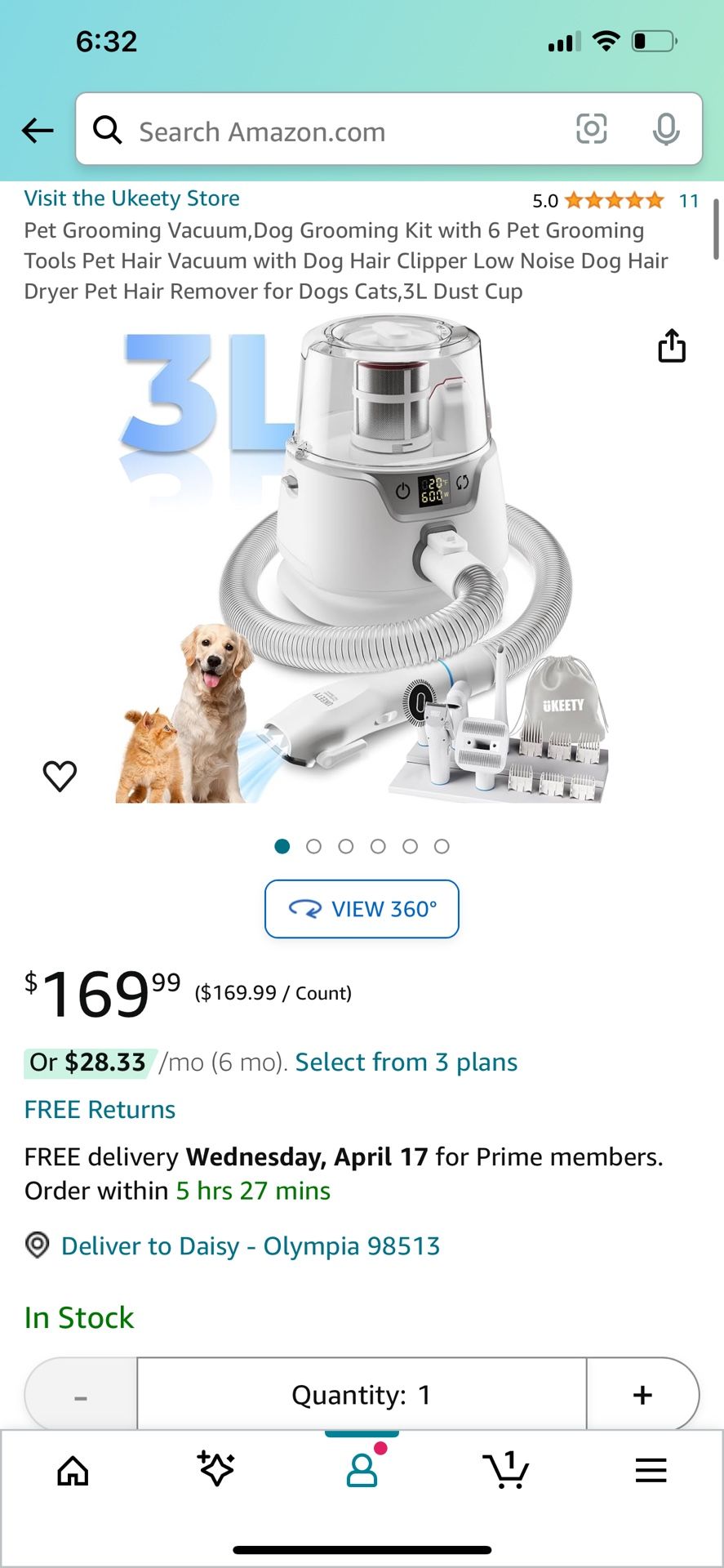 Pet grooming vacuum