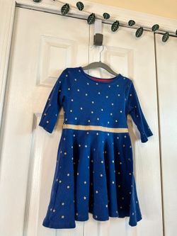 Mini Boden navy twirl dress with gold stars, size 3-4