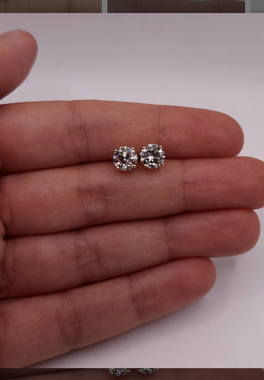 2 Carat Round Stud Lab Grown Diamond Earrings 14K White gold