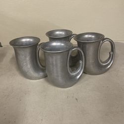 Vintage Pewter French Horn Steins Mugs Lot
