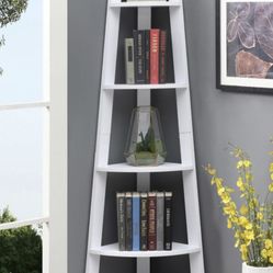 Convenience Concepts Newport 5 Tier Corner Bookshelf With White Finish U14-212