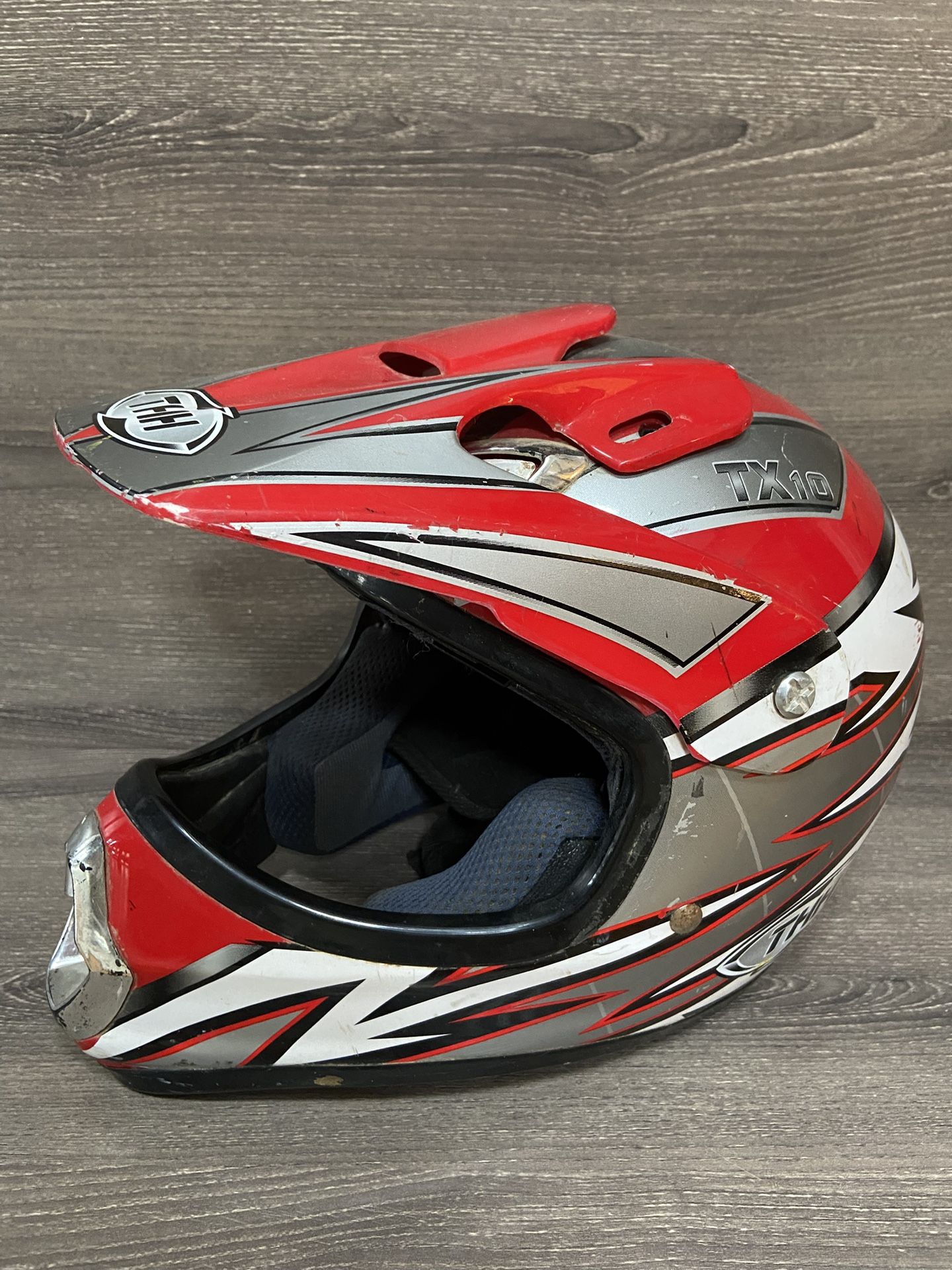 THH TX10 Motocross ATV BMX Open Face Helmet Youth Size Medium Red Silver