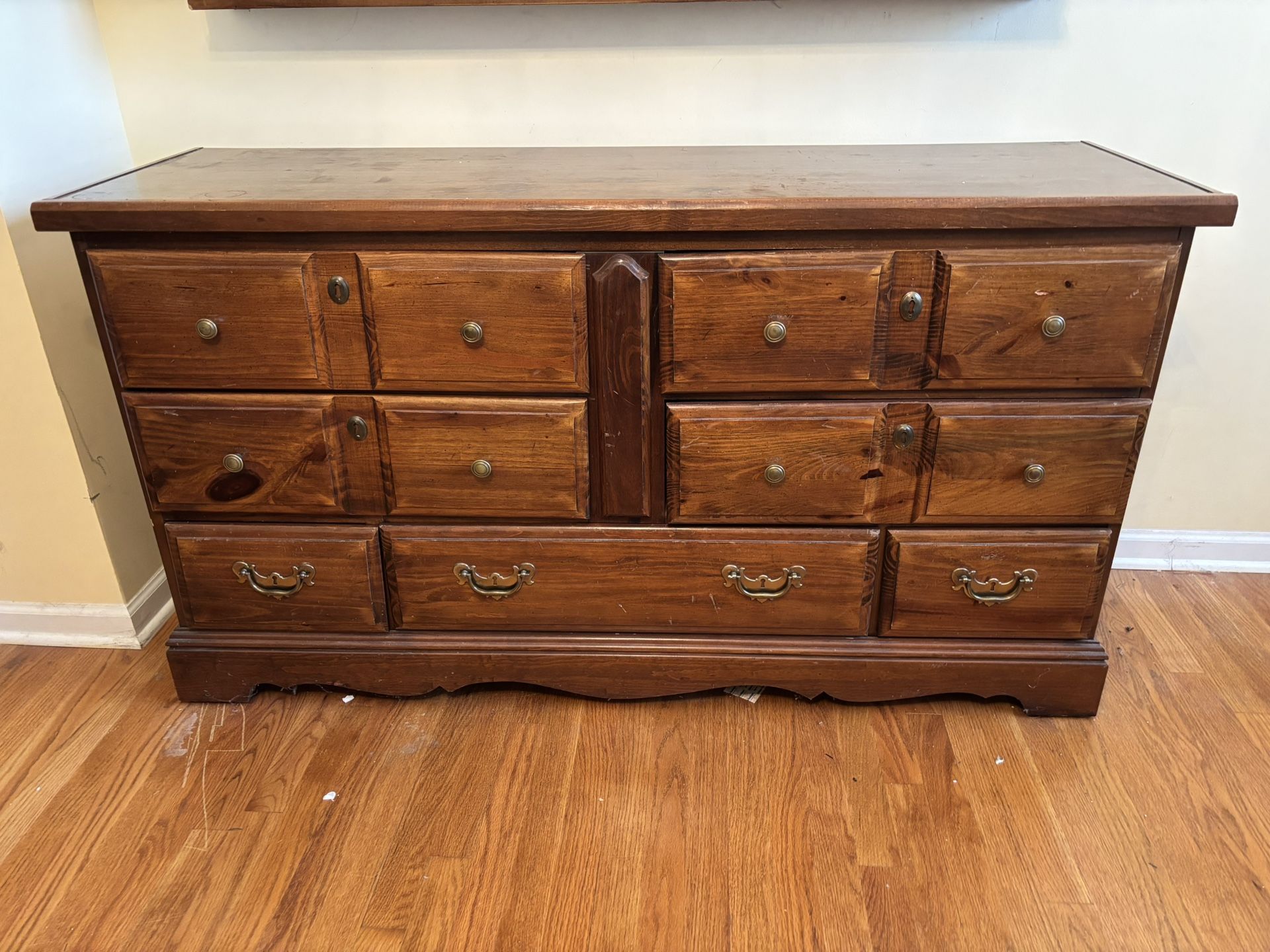 Wood Dresser And Matching Mirror