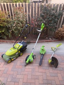 Electric Lawnmower, Leaf Blower, Trimmer + Edger, and Weed Eater