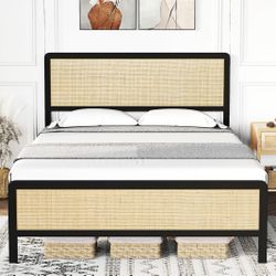 Rattan And Metal Bed Frame (Queen)
