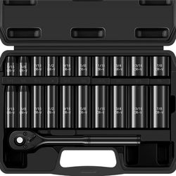 Reniteco 21-Piece 3/8" Drive Socket Set, SAE (5/16"- 7/8"), Deep and Shallow Sockets, 72-Tooth Ratchet Wrench, 6 Point Design, Cr-V