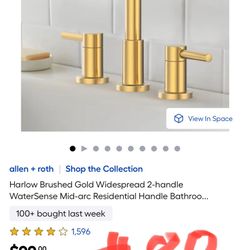allen + roth | Shop the Collection Harlow Brushed Gold Widespread 2-handle WaterSense Mid-arc Residential Handle Bathroo...