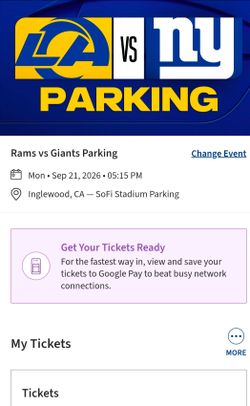 LA Rams vs NY Giants Parking Pass P4 – SoFi Stadium