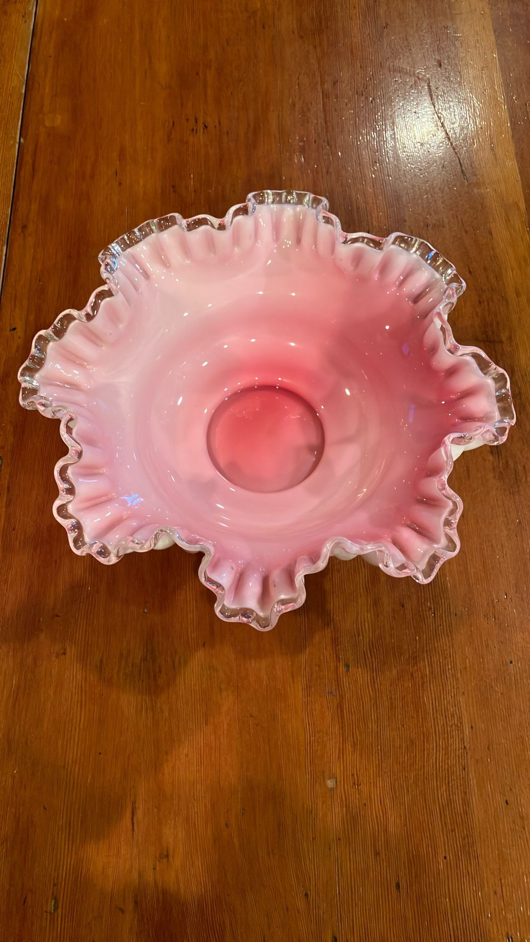 Vintage Fenton Art Glass Pink Ruffled Bowl