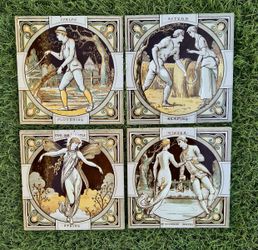 Antique 1880s English Minton Set Of 4 Tiles 6" John Moyr Smith RARE