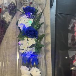 Blue Light Up  Flower Soaps With Teddy Bear And Ballon 