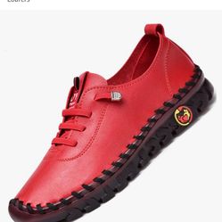 Tenacitee Women's Leather Soft Bottom Flat Shoes Handmade Beef Tendon Leisure Set of Feet Bre