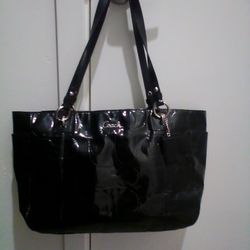 Coach black c embossed patent leather tote purse