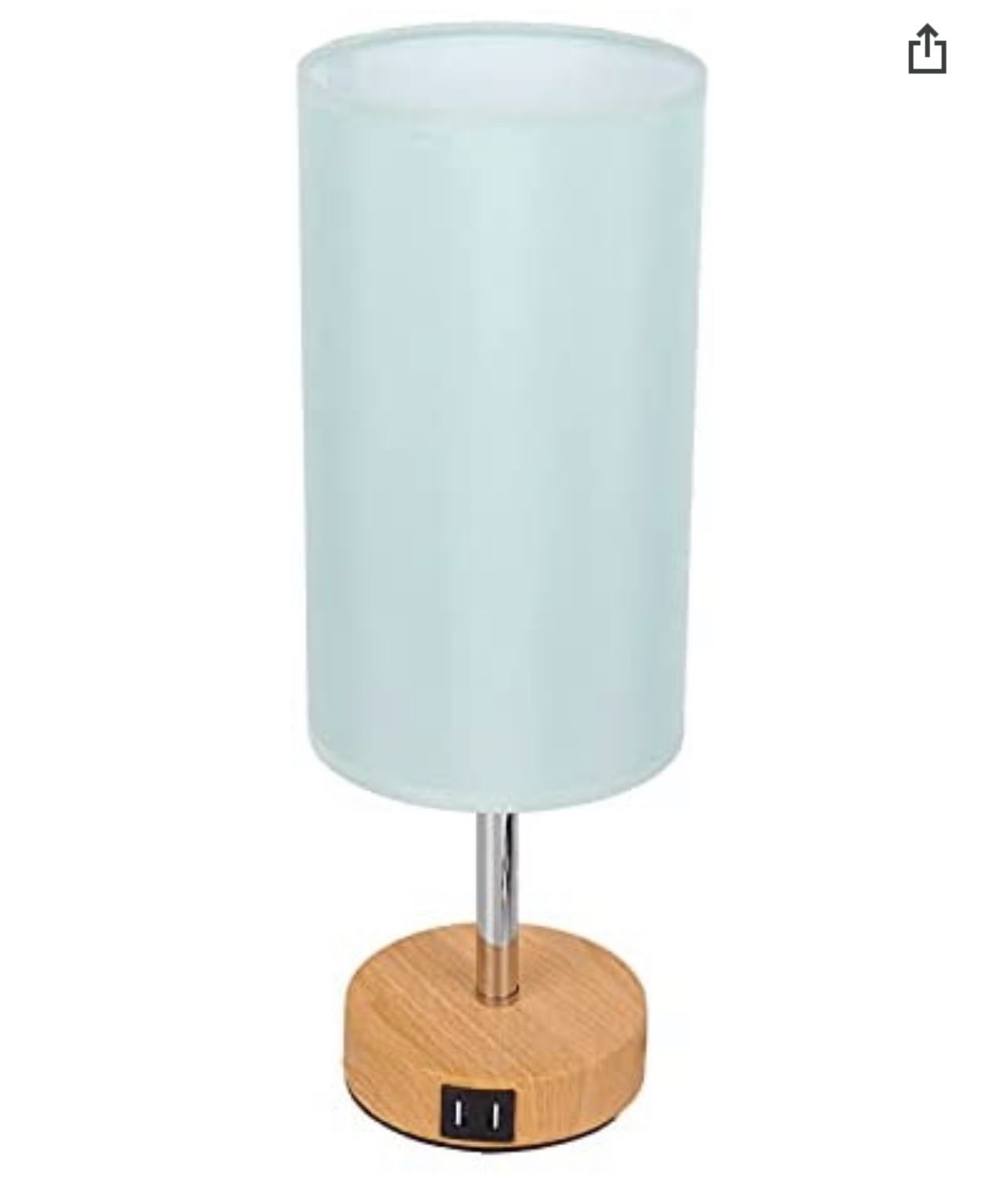 Blue Touch Lamp with Dual USB Charging Port-Bedside Lamp Touch Control in Wood Color, 3-Way Dimmable Table Lamp with Round Flaxen Fabric Shade, LE