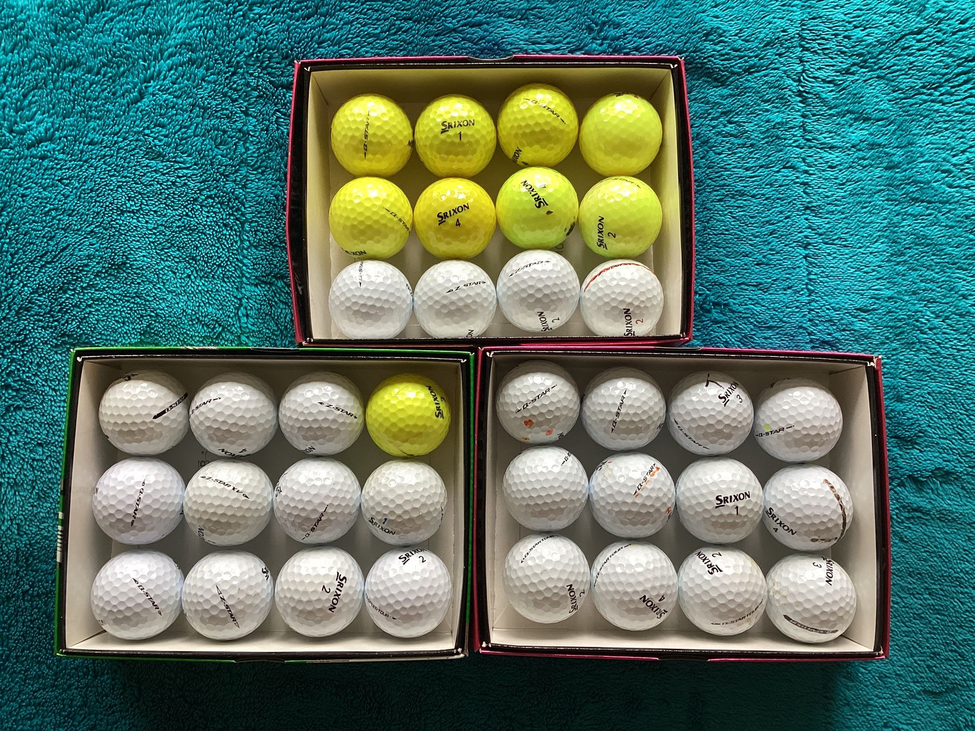 Srixon 3 Dozen Golf Balls -22Q Star, 9 Z Star, 2 Trispeed Tour,2 Soft Feel and 1 AD333 ( Used)