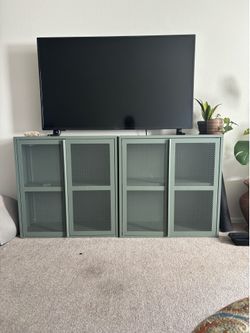 Green Metal Mesh Storage Cabinet / TV Console
